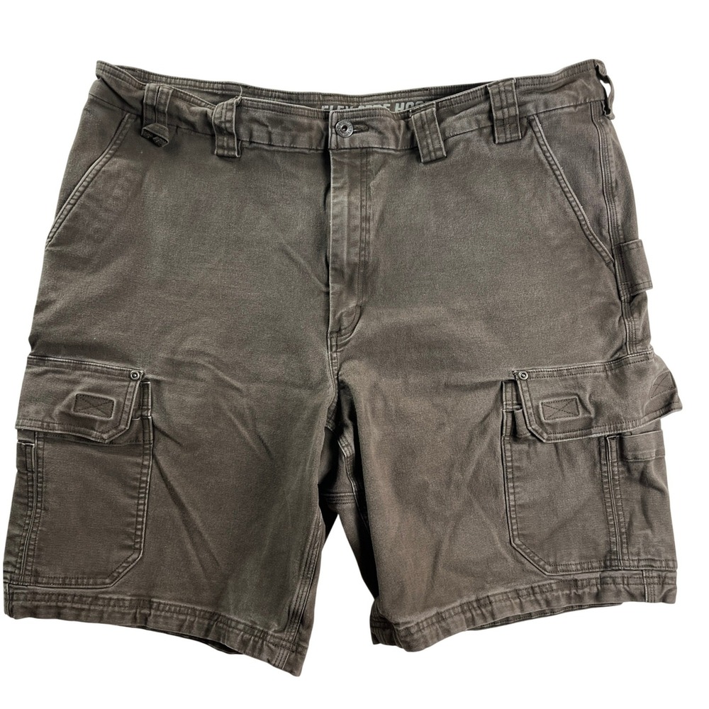 Duluth Trading Flex Fire Hose Cargo Shorts Mens 44 Brown Stretch Work Utility